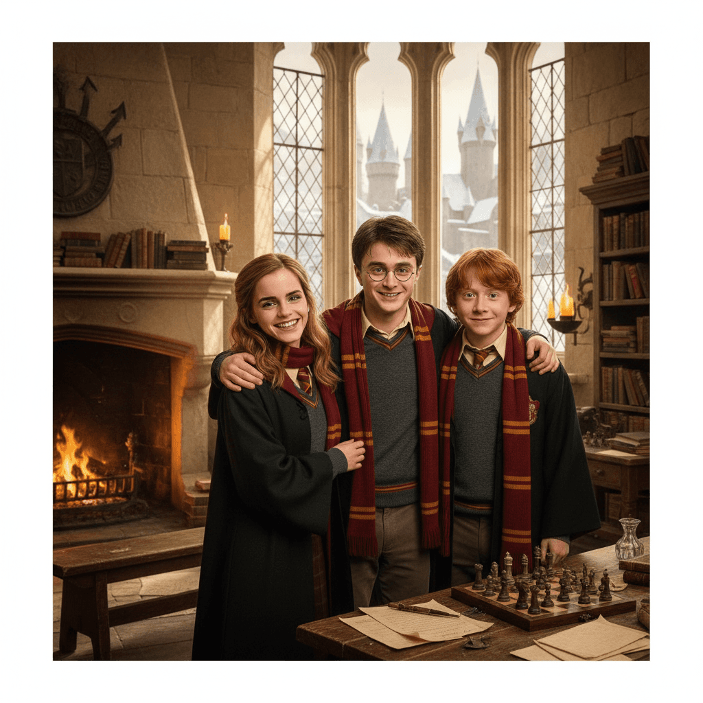 Hermione with Harry and Ron